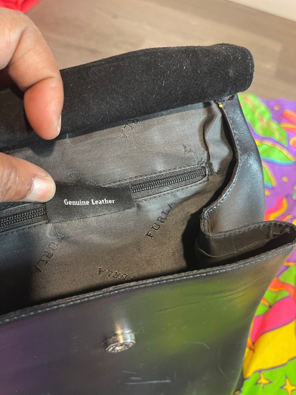 Furla Black Leather Flap Backpack with Top Handle Have Small Damage - Picture 9 of 11